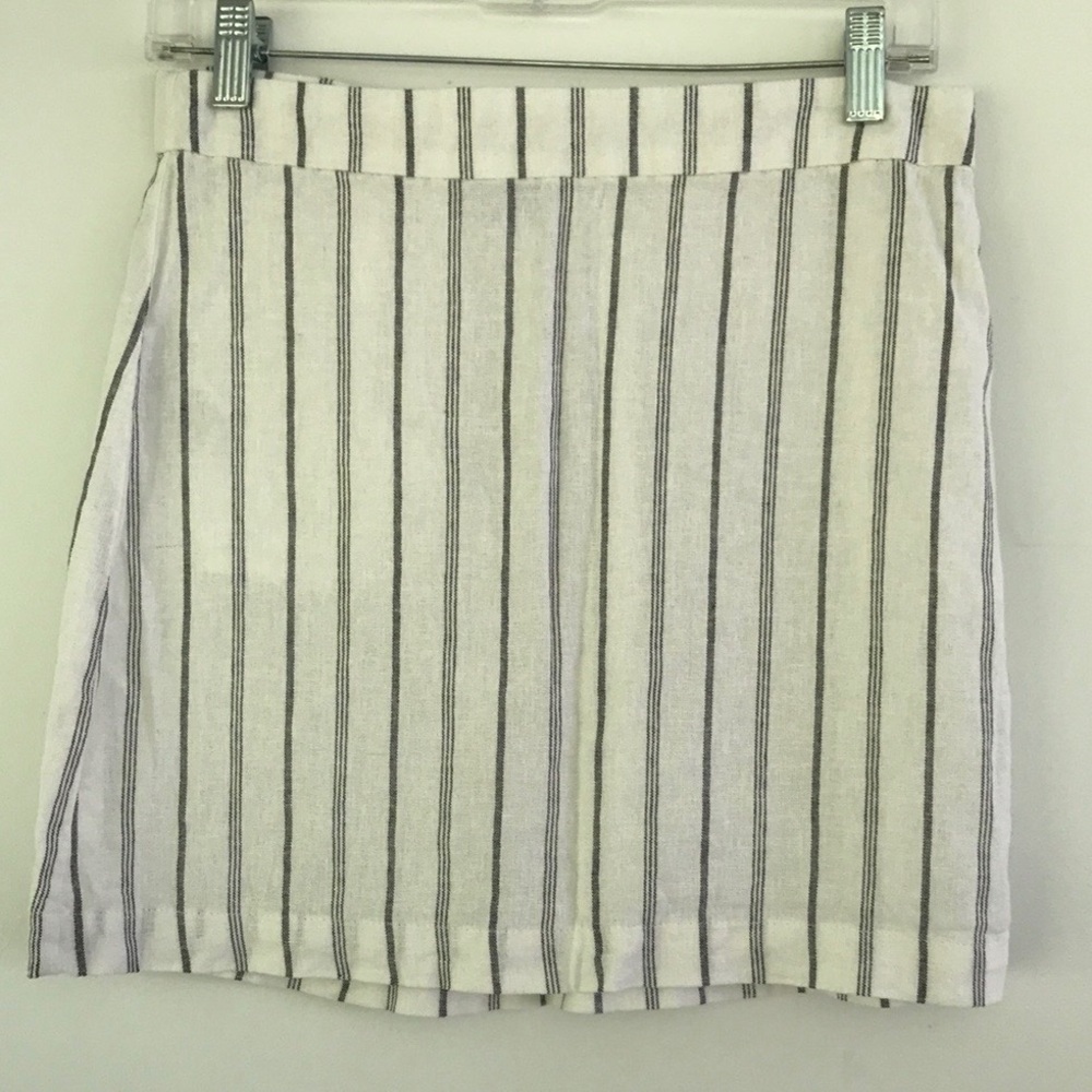 90s Y2K Striped White Linen-Blend Lightweight A-Line Skirt SP